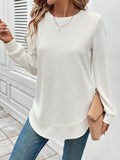 Girly Plain New Loose Temperament Fashion Women's Solid Color Round Neck Splicing Long Sleeve Jacquard Casual Simple Sweatshirt