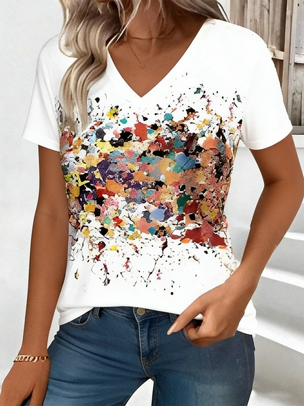 Casual Random Print Jersey T-Shirt