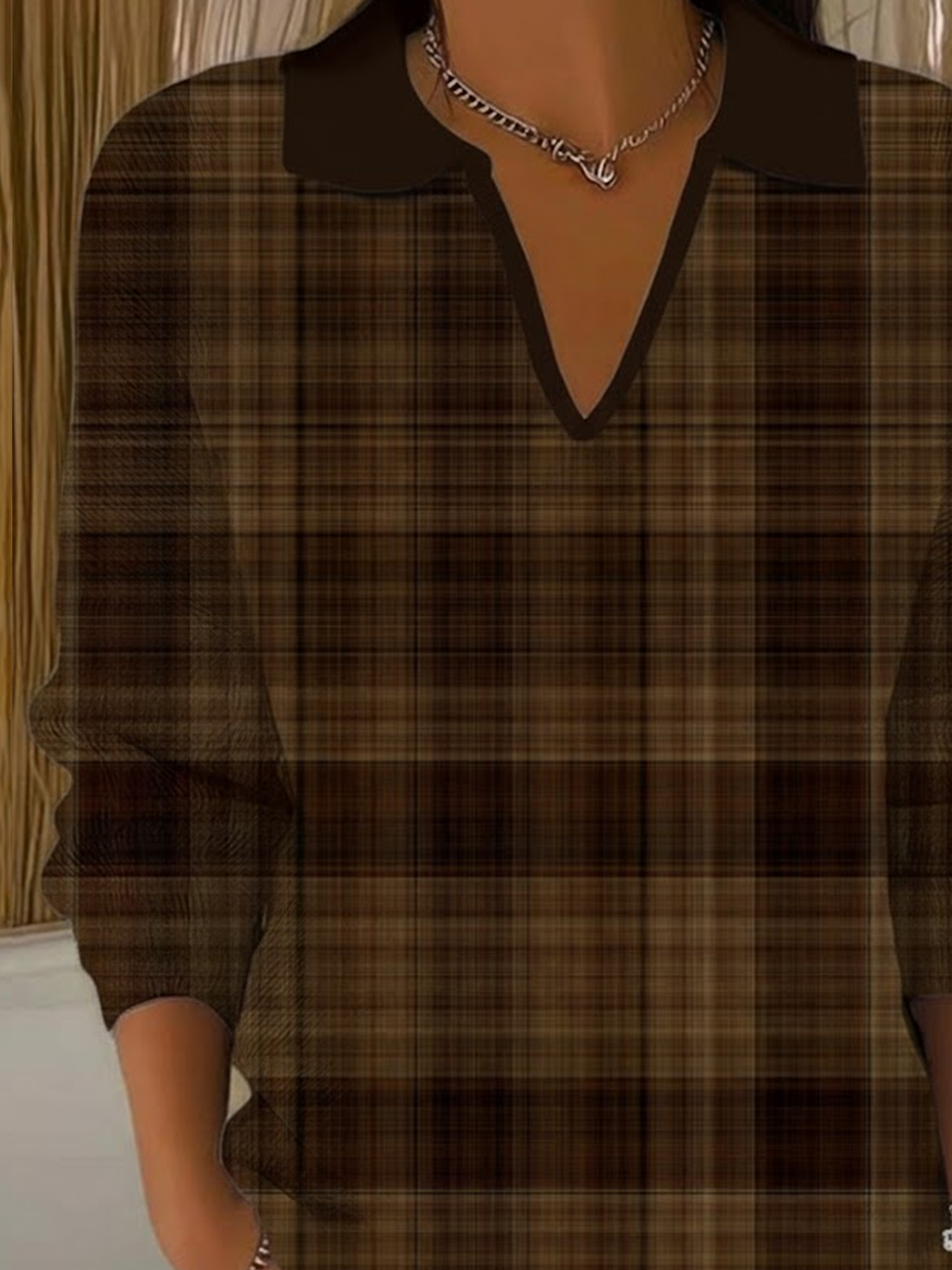 Women's Plaid Print Casual Collared Sweater