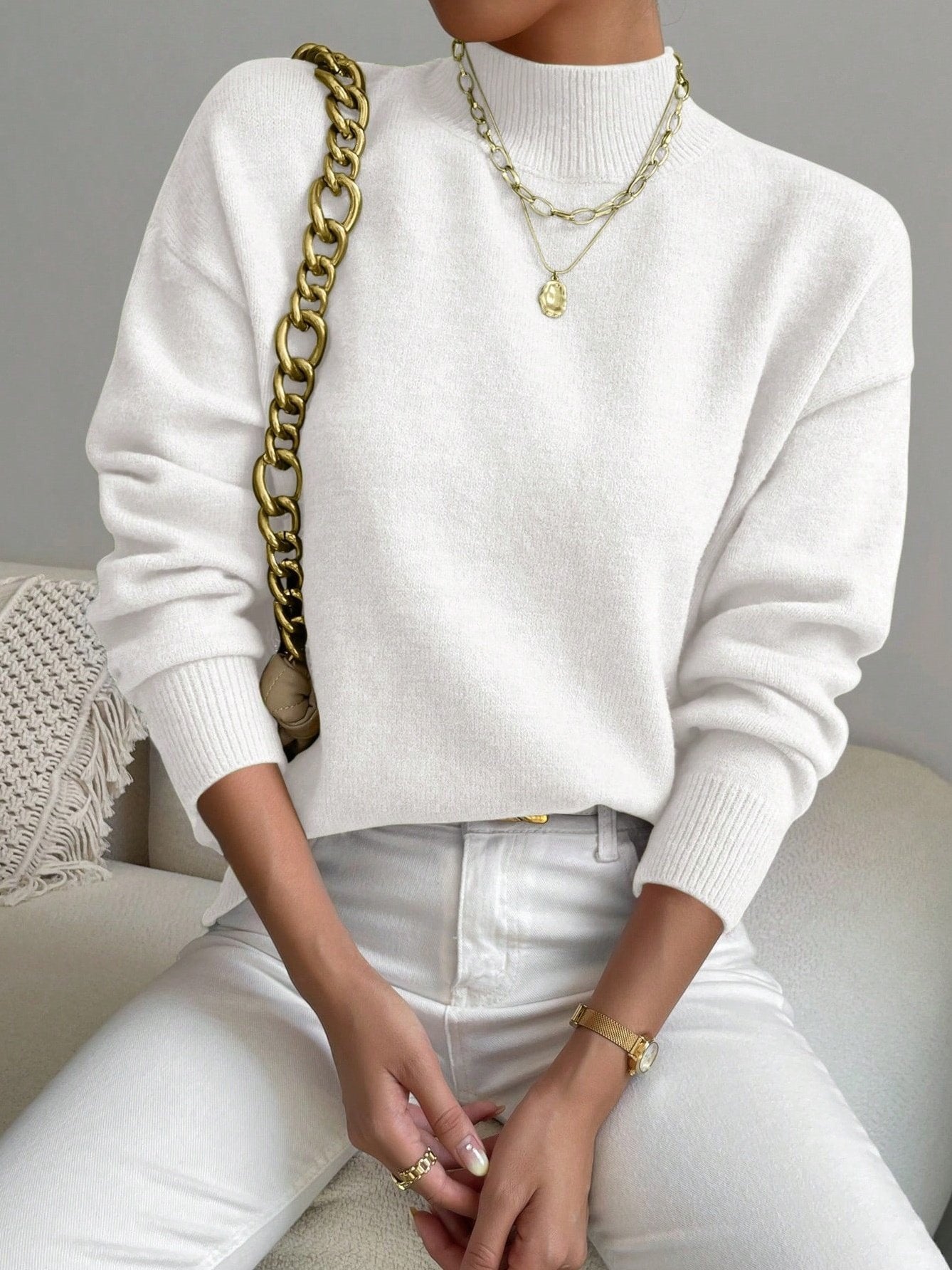 Plain Mock Neck Street Sweater