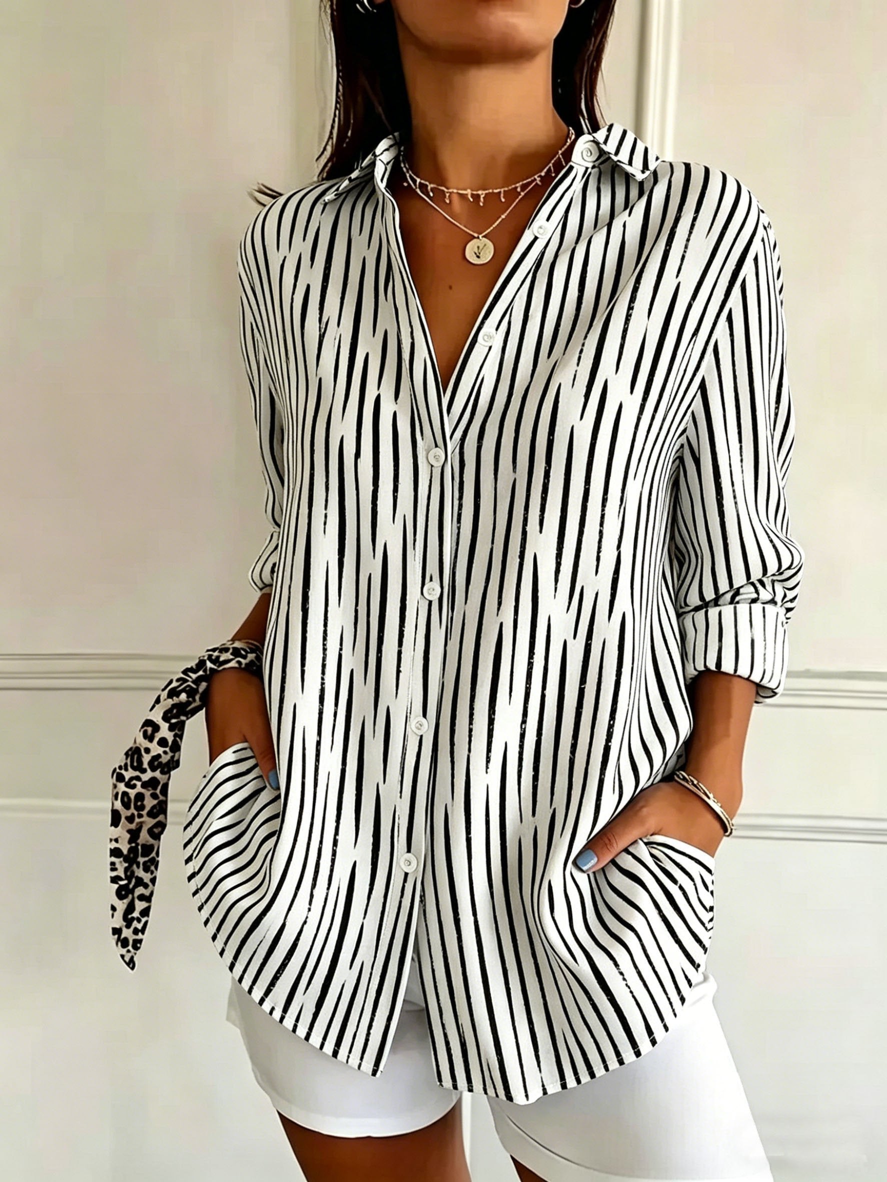 Vintage Abstract Graphic Print Shawl Collar Linen Blend Casual Shirt
