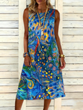 Casual Psychedelic Art Cotton Dress With No