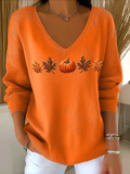 Cotton Casual V Neck Floral Sweater