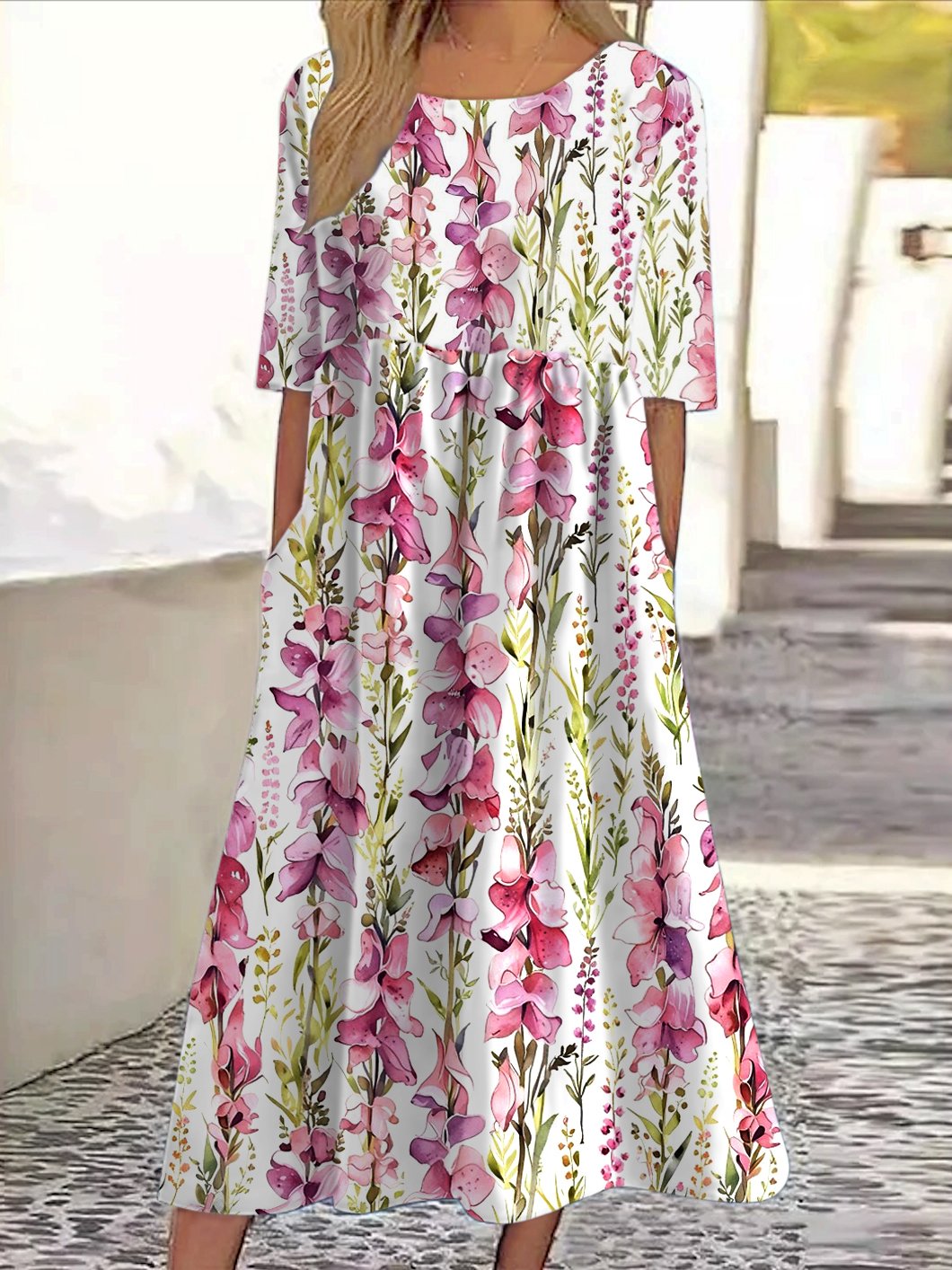 Casual Regular Fit Floral Crew Neck Dress With No
