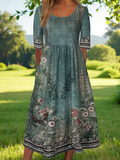 Women's Half Sleeve Summer Green Floral Printing Crew Neck Daily Going Out Casual Maxi H-Line Dress