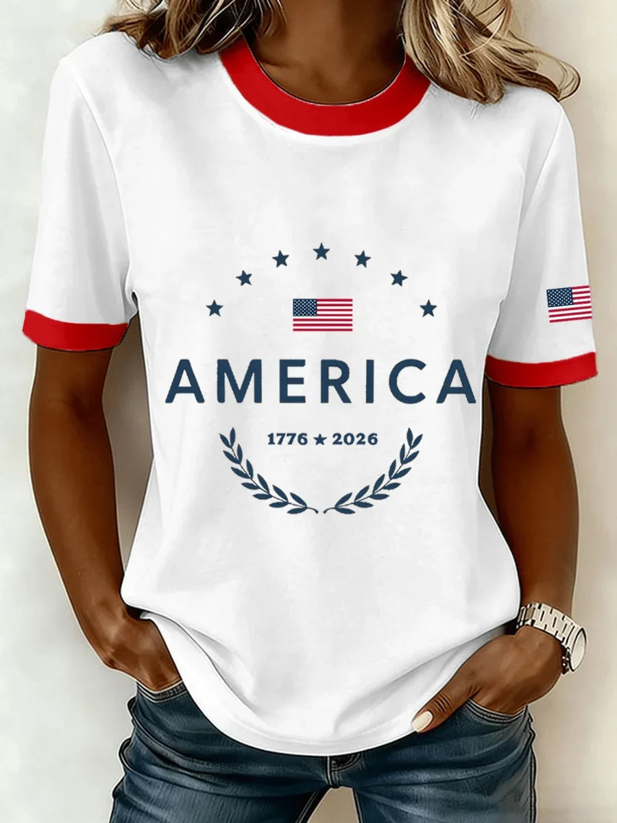 Women's Short Sleeve T-shirt Summer White Text Letters Printing Jersey Crew Neck Daily Going Out Casual Top