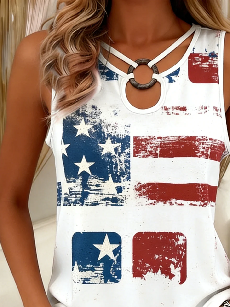 Cotton America Flag Vintage Loose Tank Top