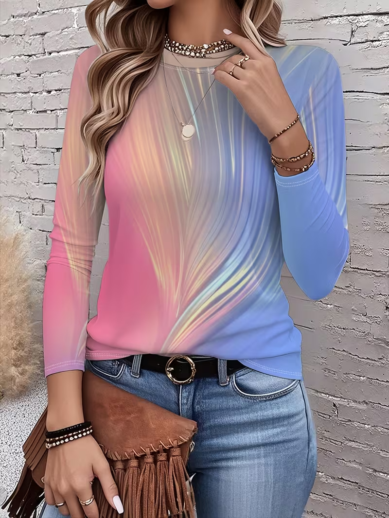 Women's Long Sleeve T-shirt Spring/Fall As Picture Abstract Printing Jersey Crew Neck Daily Going Out Casual Top