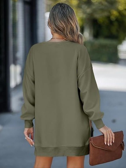 Crew Neck Split Joint Plain Lady Romance Sweatshirt