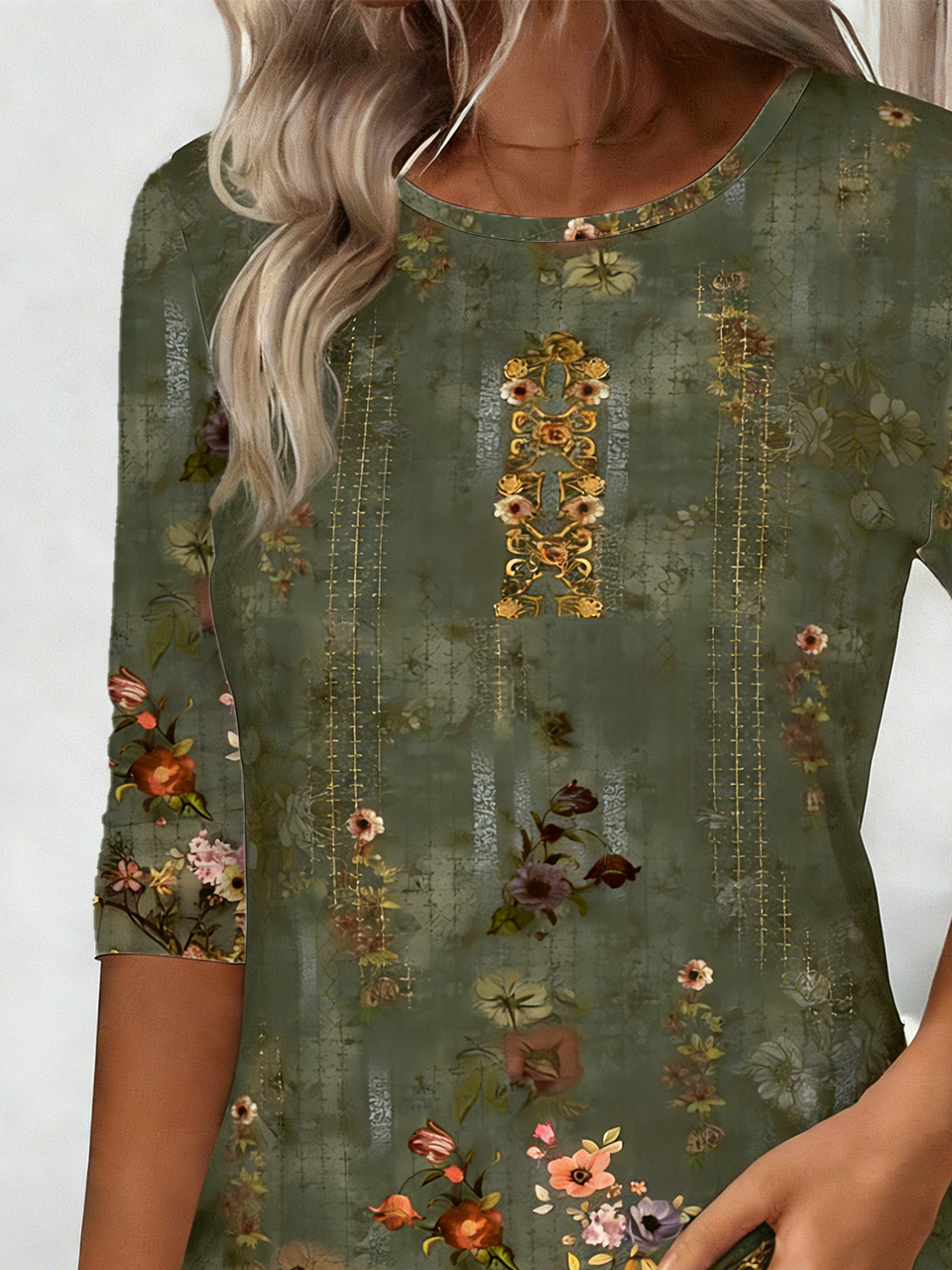 Crew Neck Casual Floral Loose T-Shirt