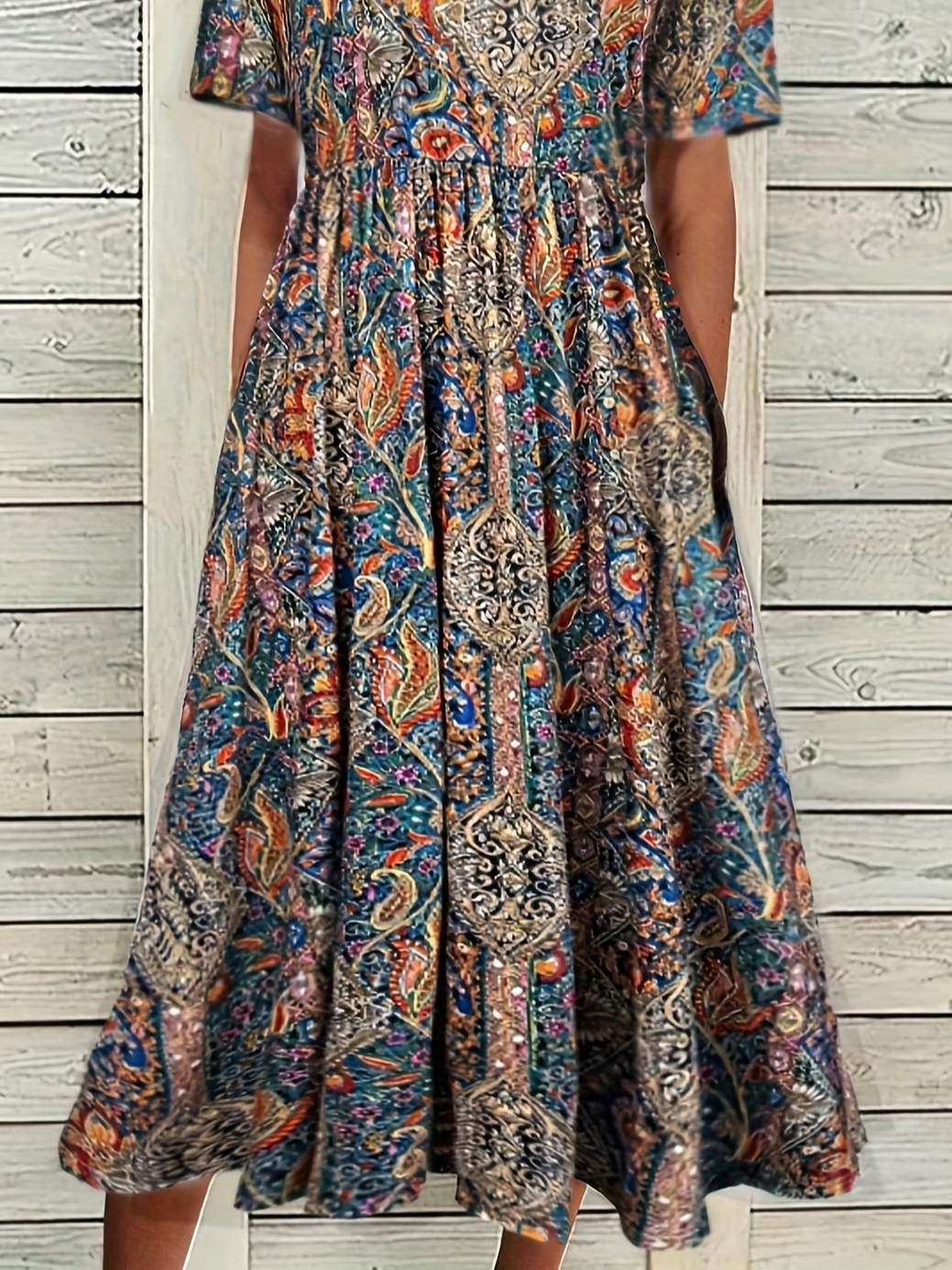 Women's Short Sleeve Summer As Picture Ethnic Printing Crew Neck Daily Going Out Casual Maxi H-Line Shift Dress Dress