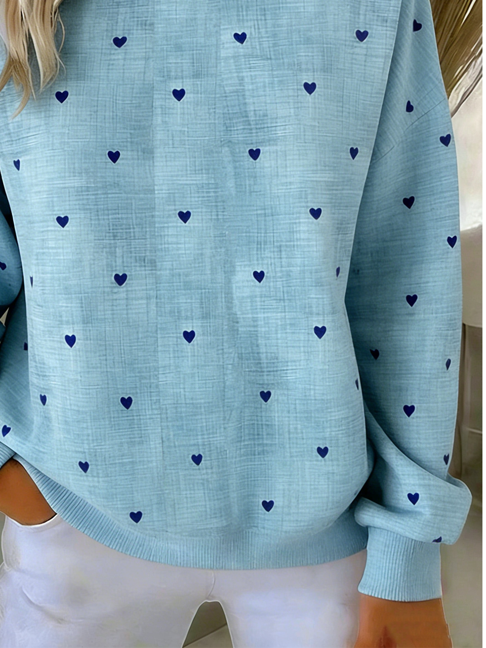 Crew Neck Cotton-Blend Heart/Cordate Simple Sweatshirt
