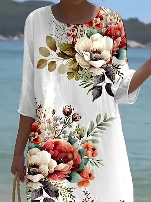 Women's Floral Print Spring Crew Neck Dress