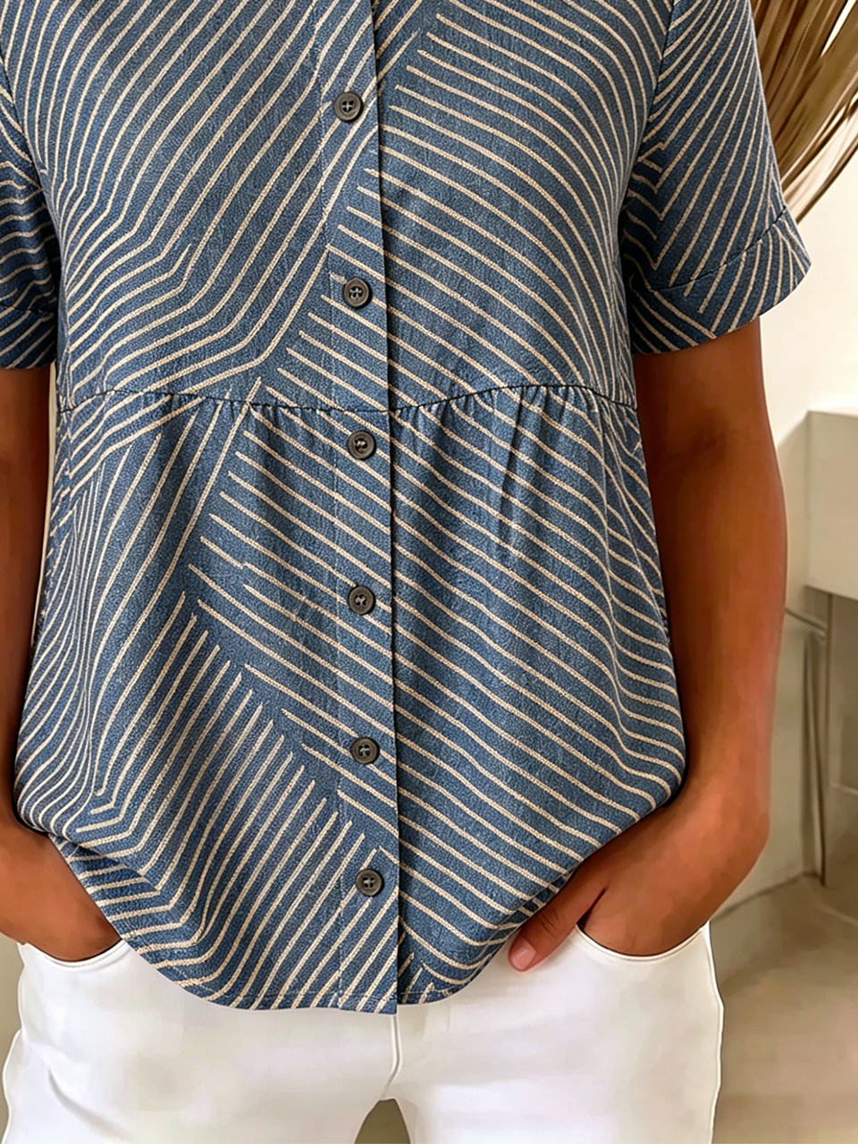 Casual Loose Crew Neck Striped Shirt