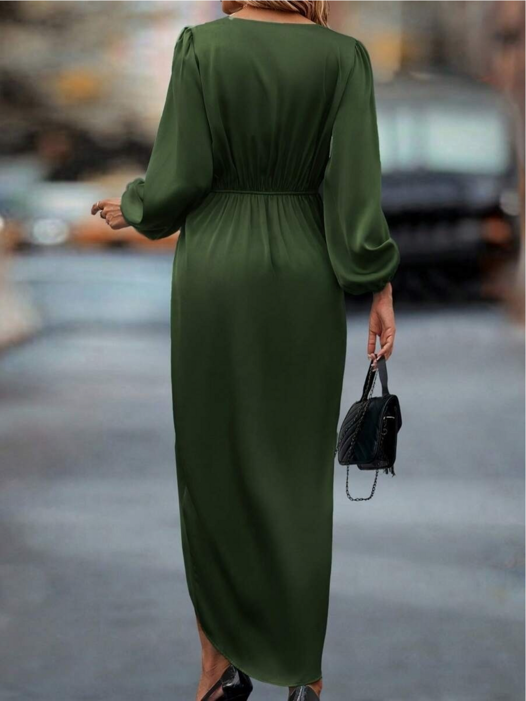 Stain Plain V Neck Long Sleeve Elegant Irregular Maxi Dress