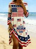 Women Spring Summer Dress America Flag Crew Neck 250th Anniversary Dress