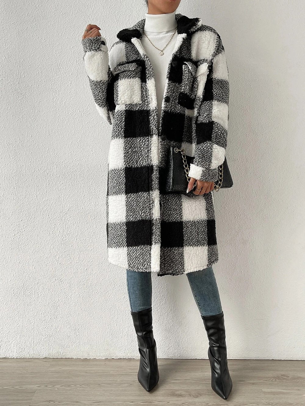 Lady Romance Buckle Coral Velvet Shawl Collar Coat