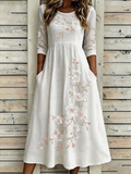 Women's Half Sleeve Summer White Floral Printing Crew Neck Daily Going Out Casual Maxi H-Line Dress