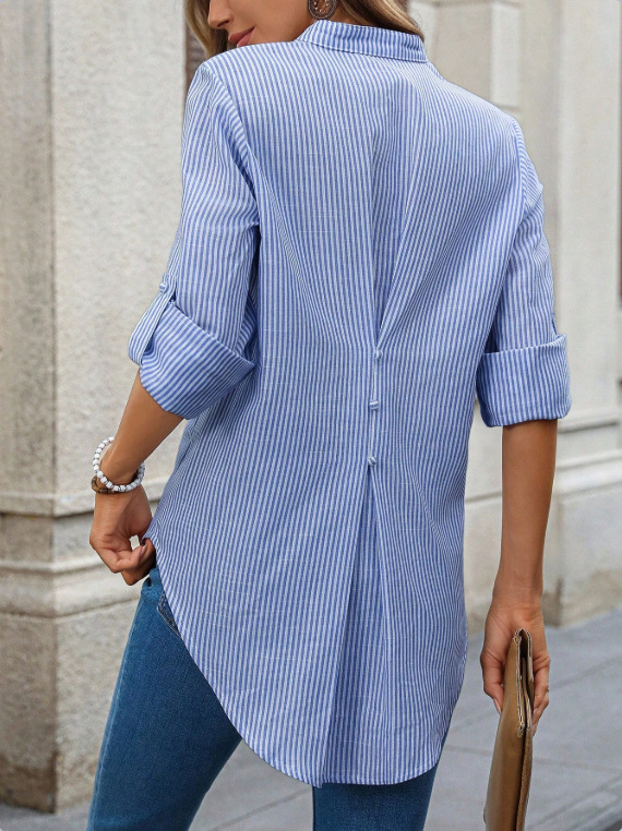 Light Blue Striped V-Neck Top
