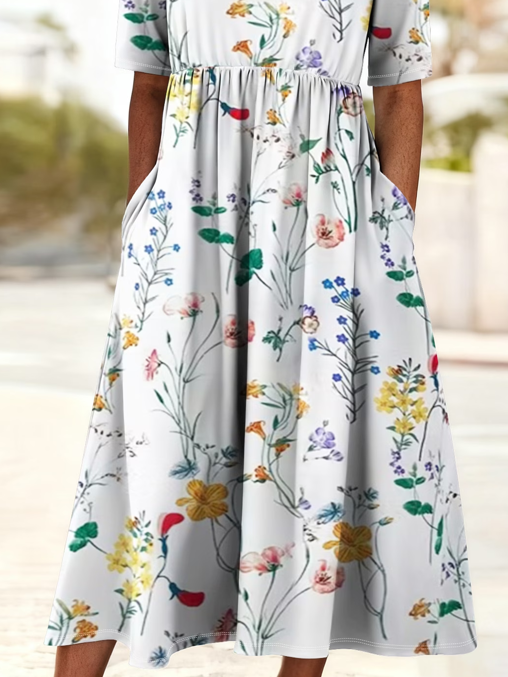 Women's Short Sleeve Summer White Floral Printing Crew Neck Daily Going Out Casual Maxi H-Line Shift Dress Dress