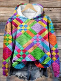 Colorful Checkered Print Casual Hoodie Sweatshirt