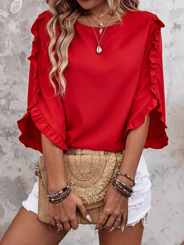 Crew Neck Casual Loose Plain T-Shirt