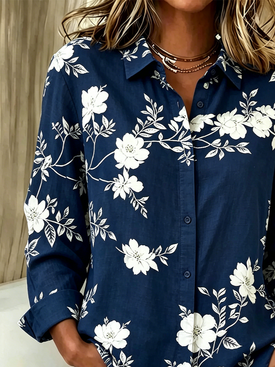 Floral Shirt Collar Casual Loose Shirt