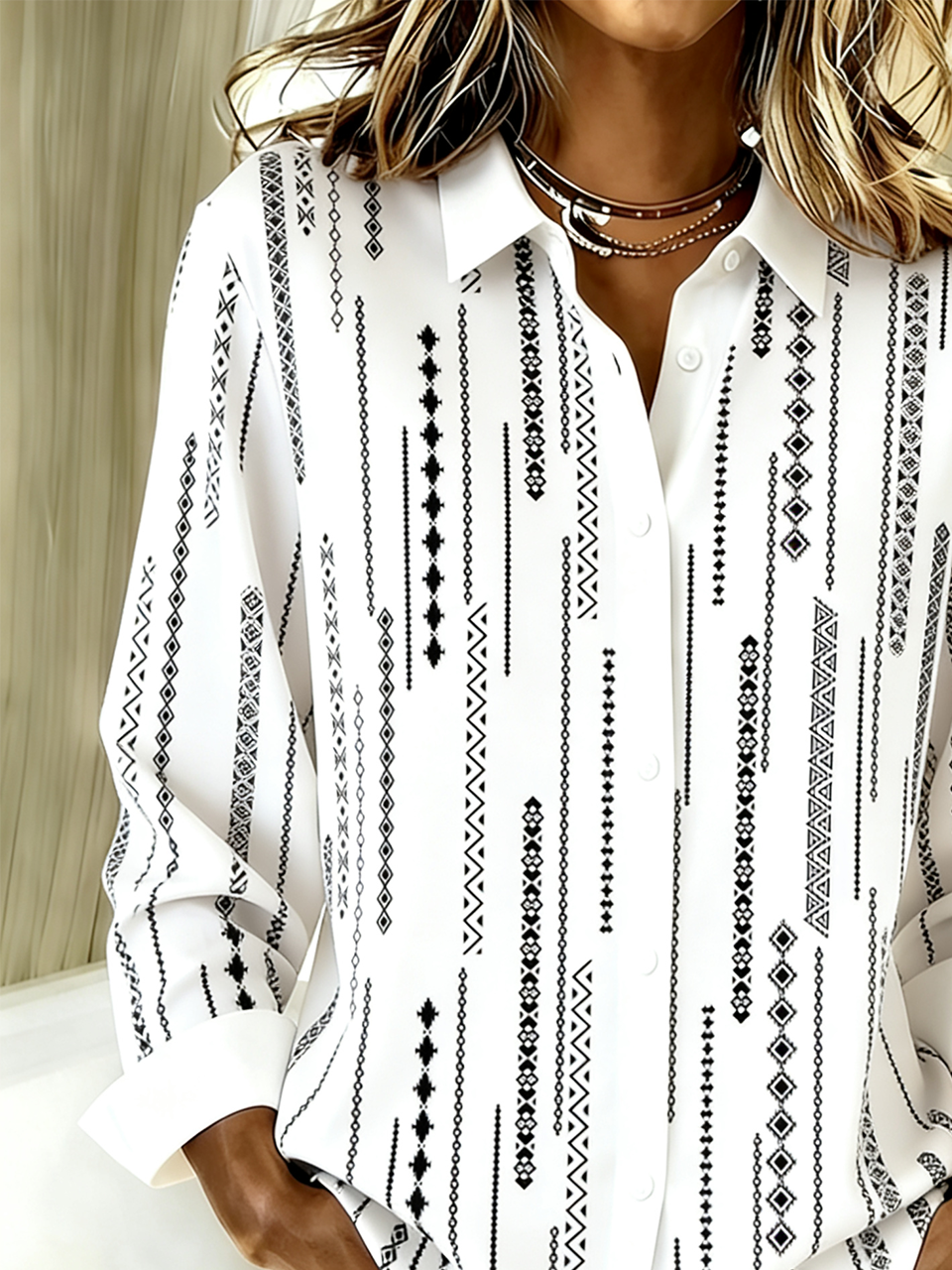 Striped Loose Shirt Collar Simple Shirt
