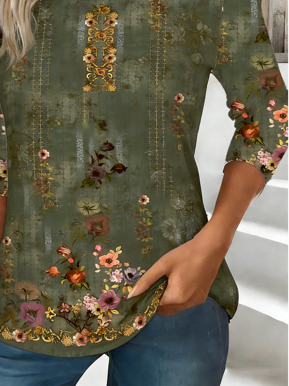 Crew Neck Casual Floral Loose T-Shirt