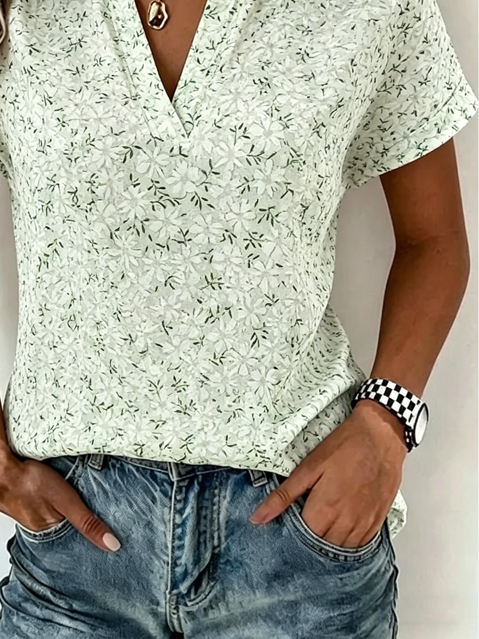 Elegant Loose Linen Blend V Neck Shirt