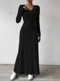 Regular Fit V Neck Plain Casual Dress With No