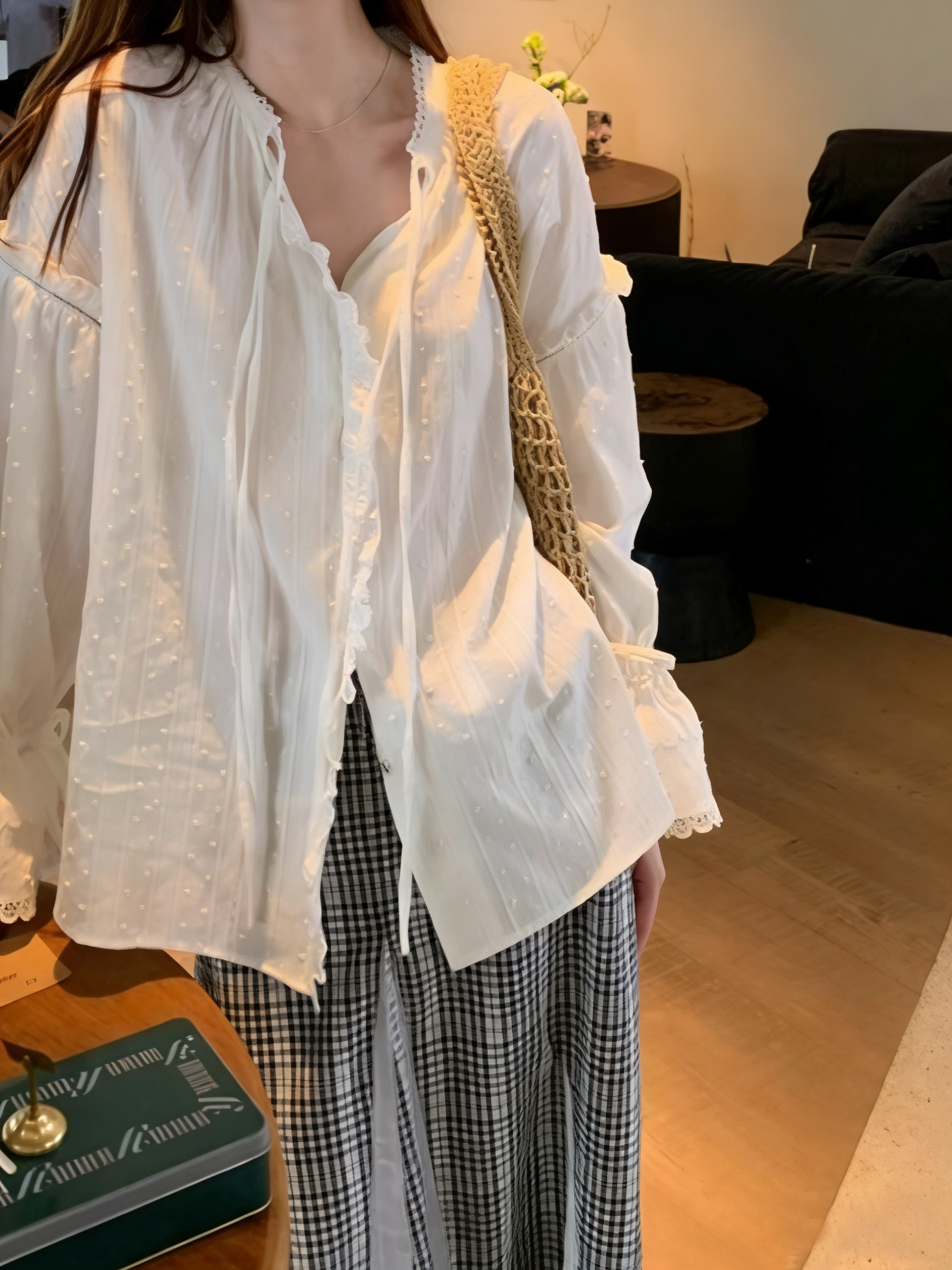 Lace Patchwork Casual Plain Loose Blouse