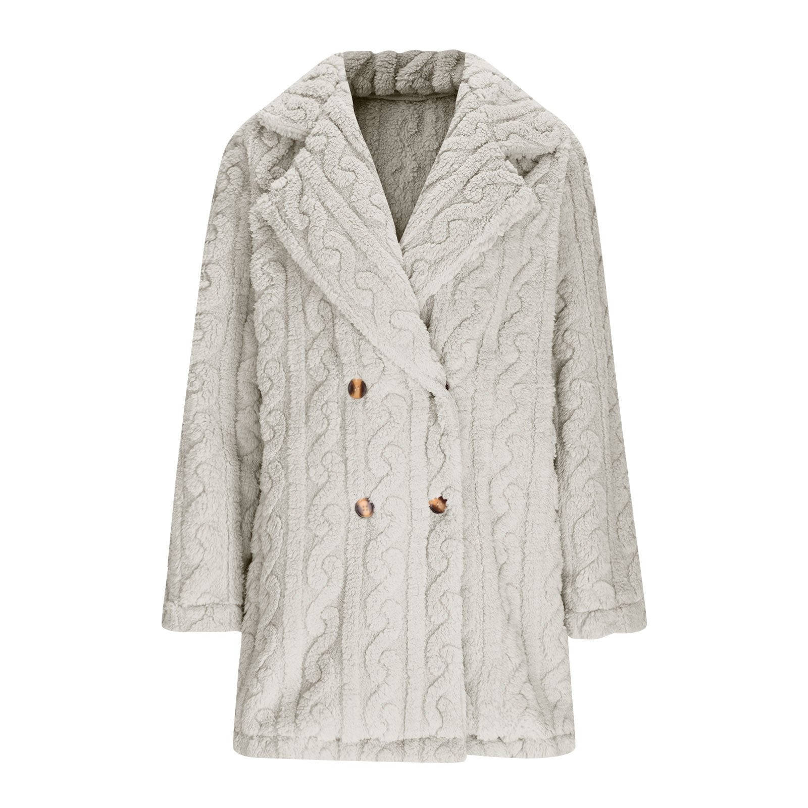 Lapel Collar Casual Loose Plain Teddy Jacket