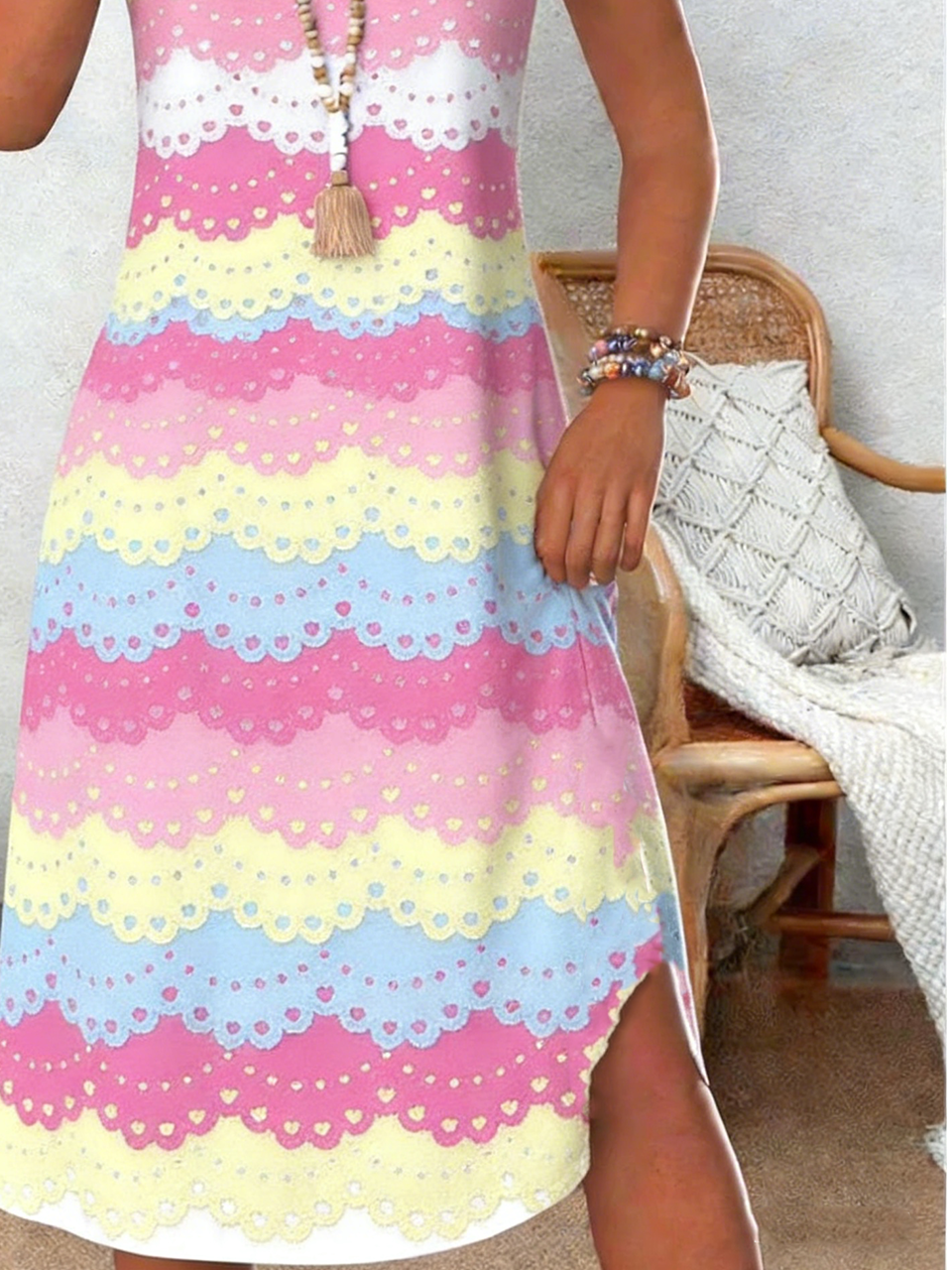 Casual Loose Crew Neck Dress With No