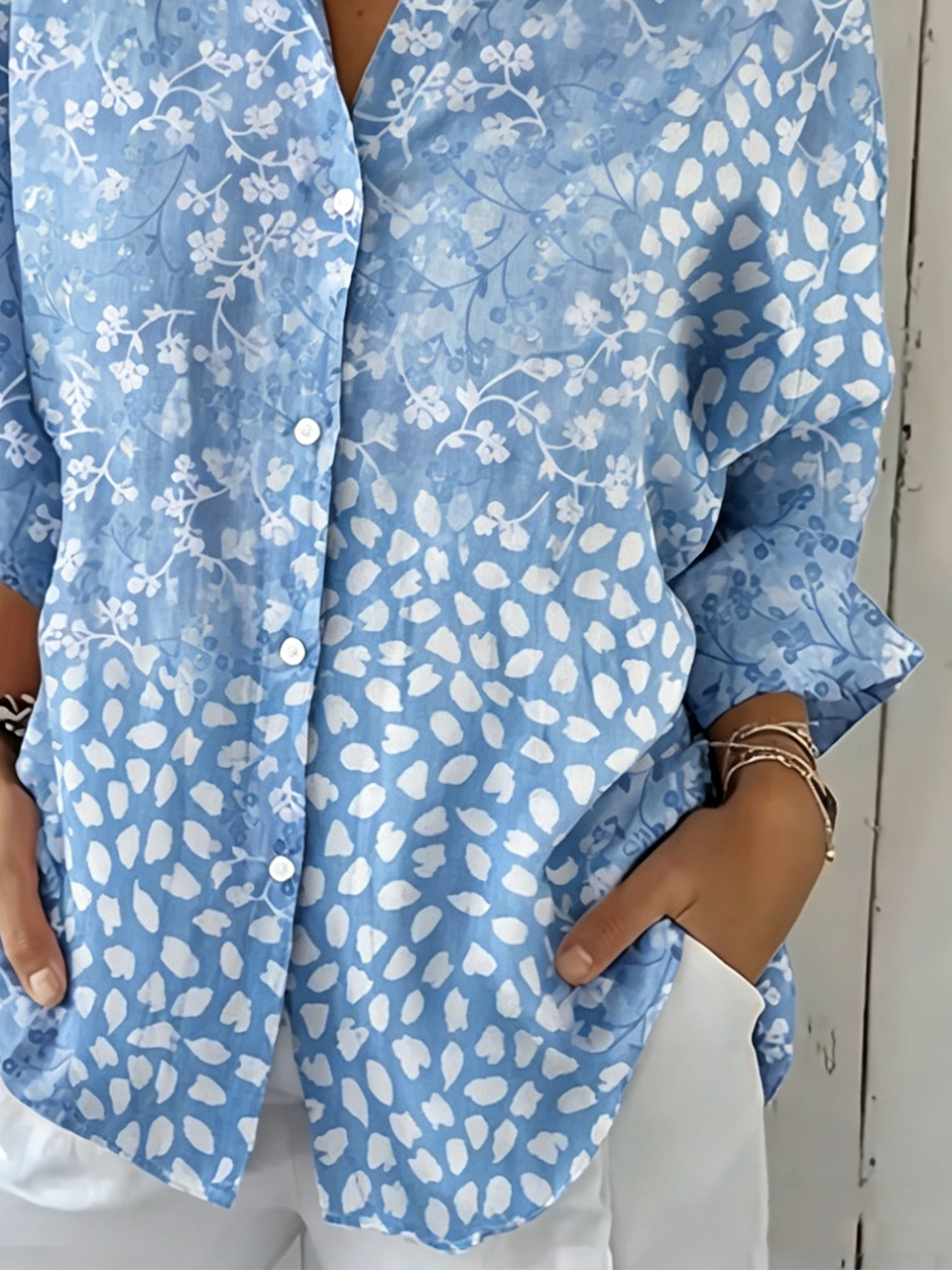 Women's Botanical Print Half-Sleeve Shirt