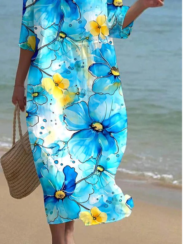 Printed Casual Mid Sleeve Round Neck Dress