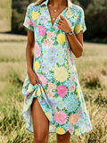 Casual Shawl Collar Loose Shirt Dress With No