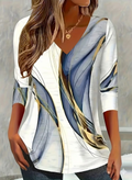 Women's Long Sleeve T-shirt Spring/Fall White Abstract Printing Jersey V Neck Daily Going Out Casual Top