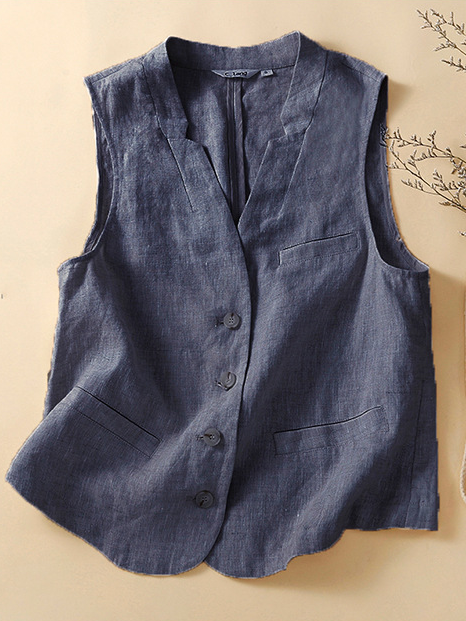 Plain Others Linen Vintage Vest