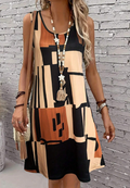 Abstract Print Crew Neck Sleeveless Going Out Casual Dress