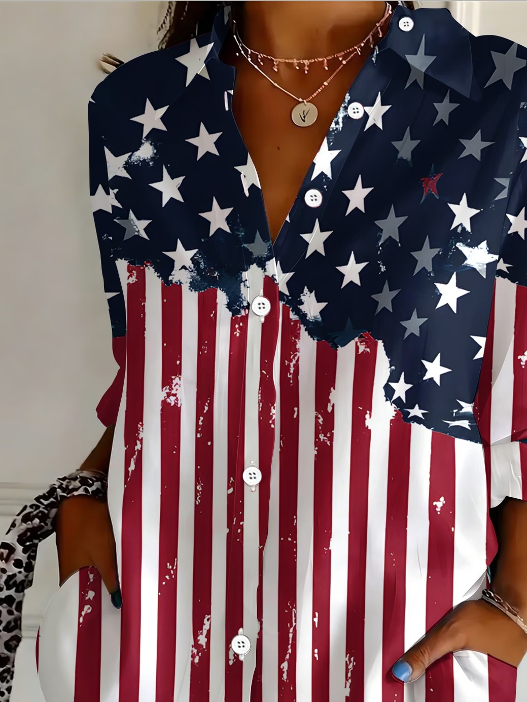 Women's Long Sleeve Shirt Spring/Fall As Picture Independence Day (Flag) Buckle Shirt Collar Regular Sleeve Daily Going Out Casual Top