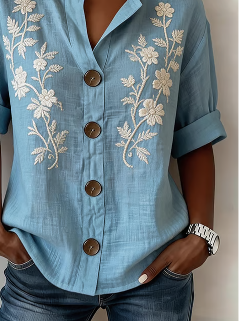 Loose Linen Blend Stand Collar Casual Shirt