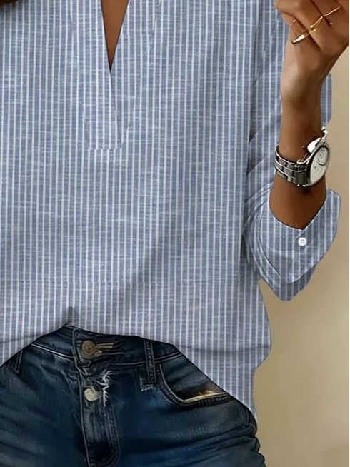 Elegant Striped Loose Cotton-Blend T-Shirt