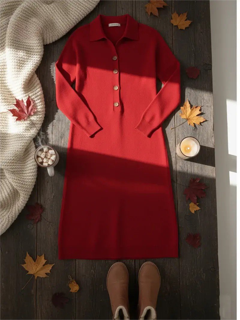 Shawl Collar Casual Plain Loose Sweater Dress With No