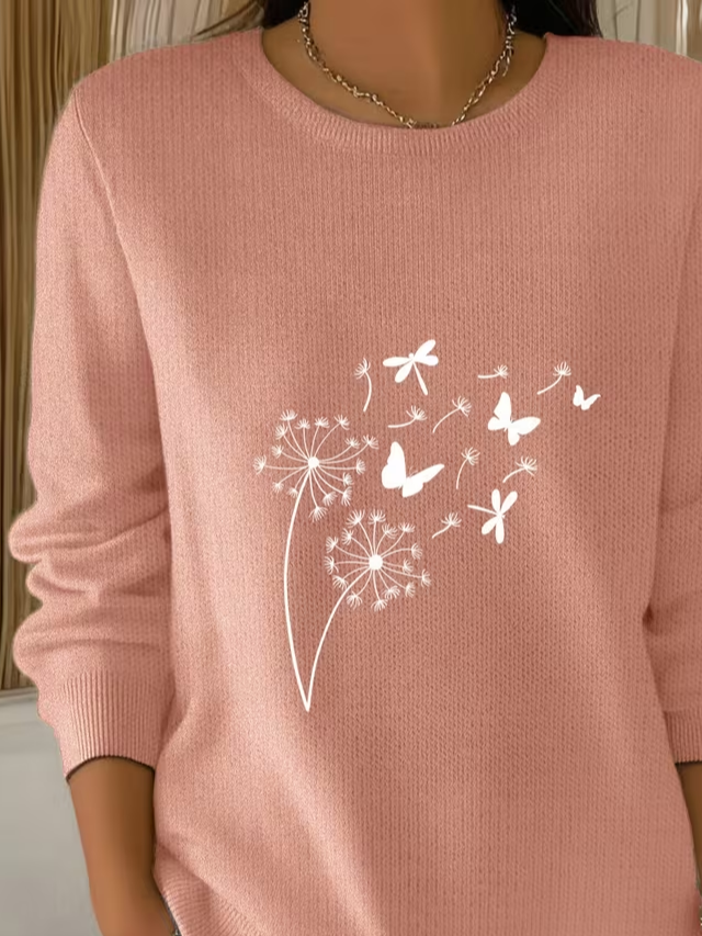 Printing Crew Neck Casual Butterfly Sweater