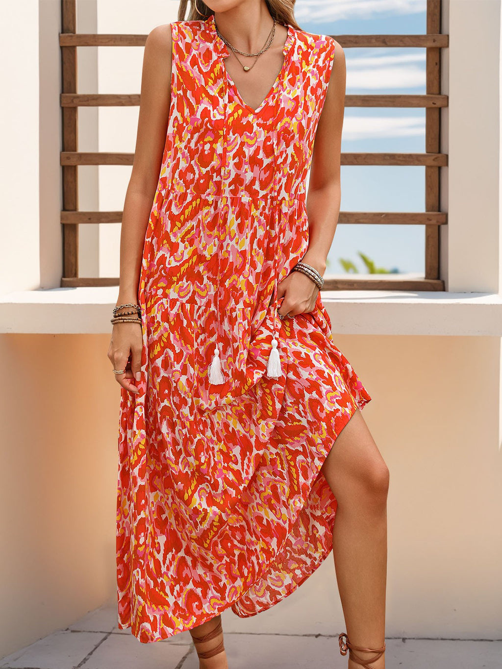 Loose Others Boho Geometric Dress With No