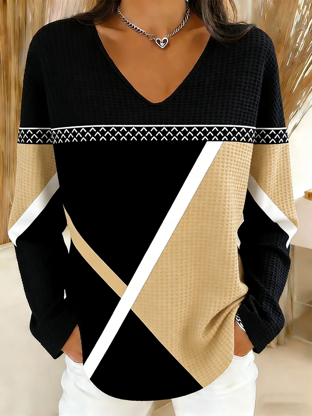 V Neck Casual Striped T-Shirt