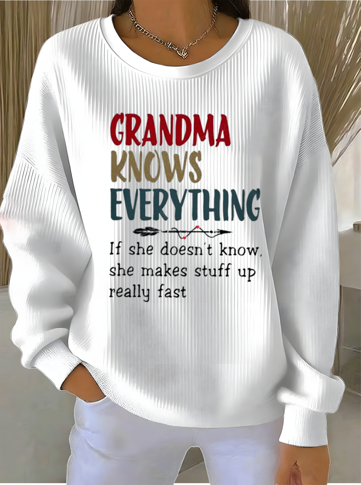 Crew Neck Loose Cotton-Blend Casual Sweatshirt