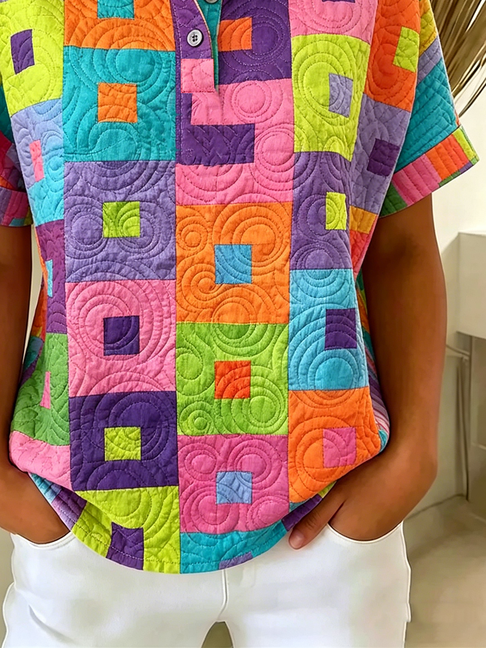 Polo Collar Casual Geometric T-Shirt