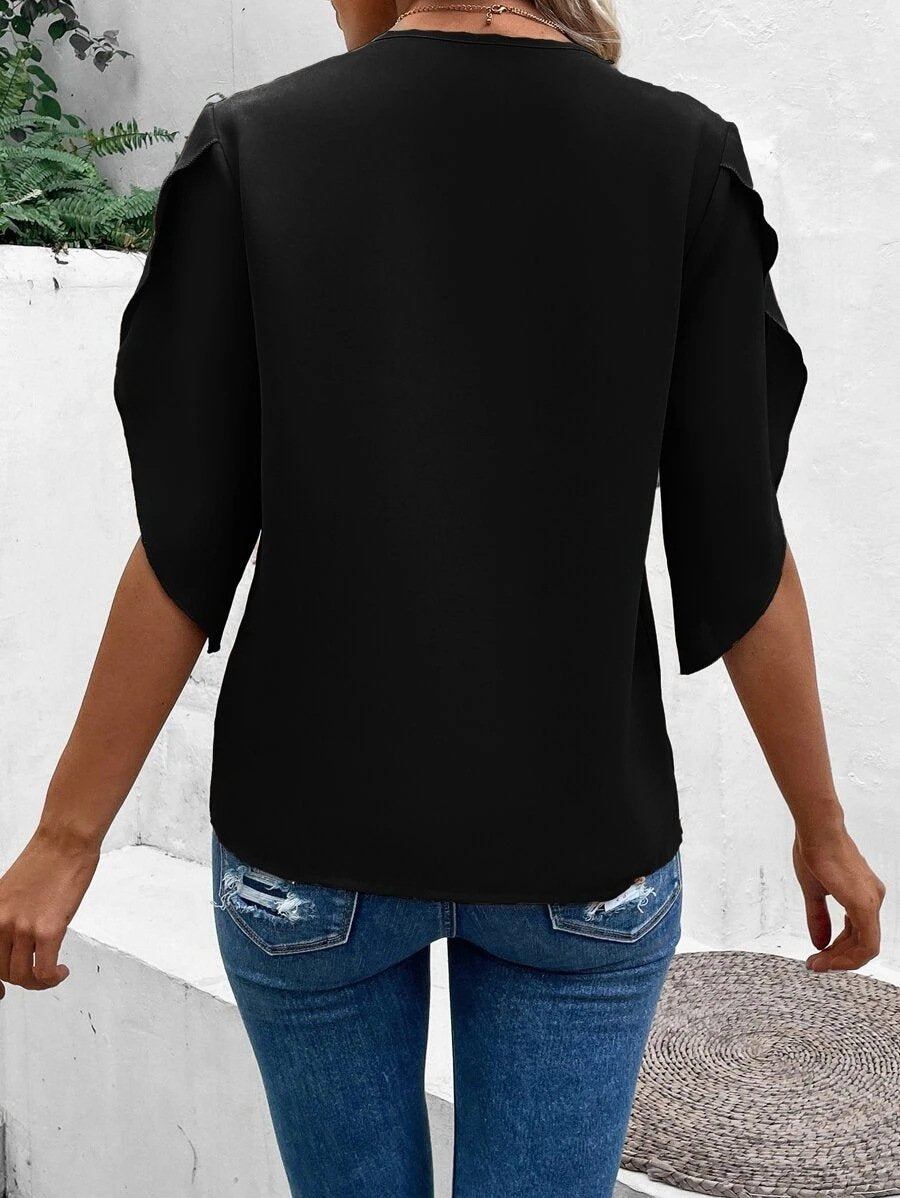 Elegant Linen Blend V Neck T-Shirt